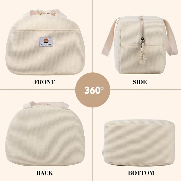 Cute Corduroy Lunch Box for Women & Teens, Insulated Tote for Work/School Beige - Picture 7 of 7